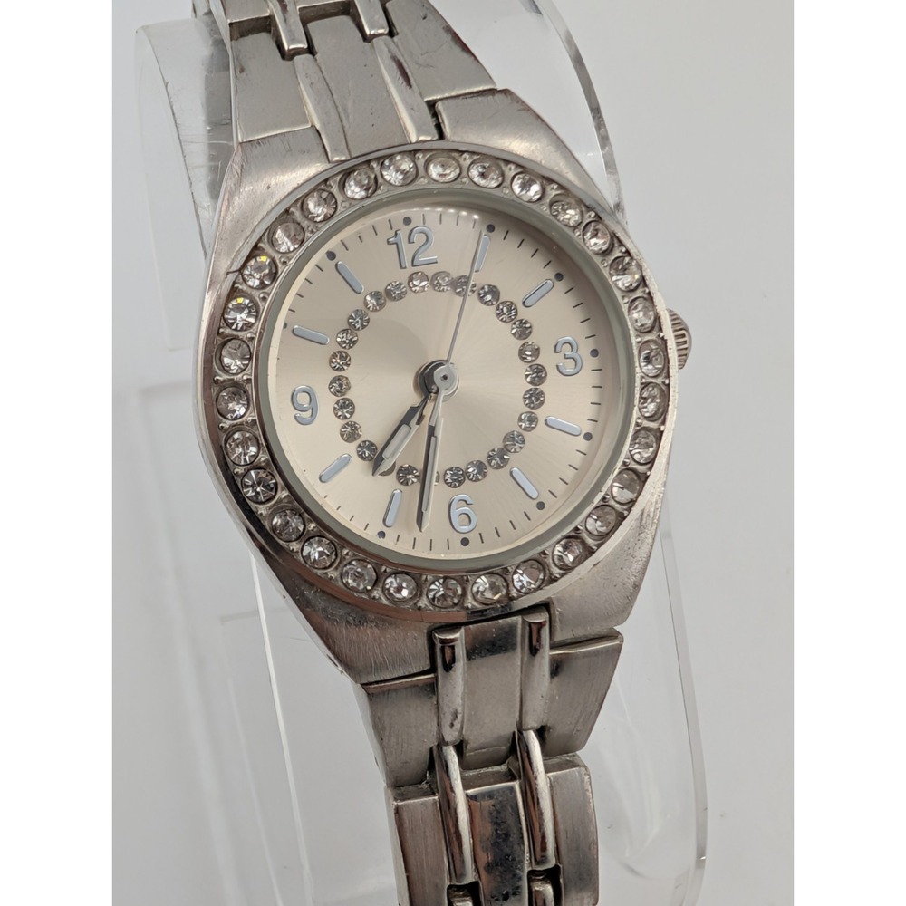 Women's Quartz Watch 26mm Case Crystal Bezel 5.75" Silver Band- New Battery